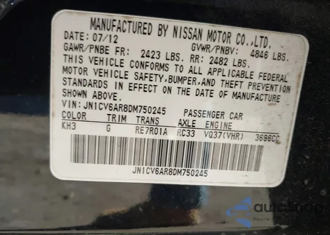 2013 Infiniti G37 from USA, damaged, VIN JN1CV6AR8DM750245